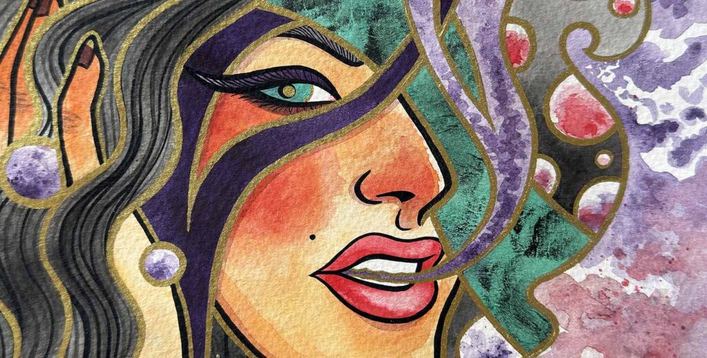 Section of 'Intuitive' mixed media illustration by Mel Langton.